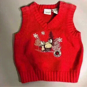 100% cotton vintage Sonoma lifestyle red holiday sweater vest baby boy no flaws